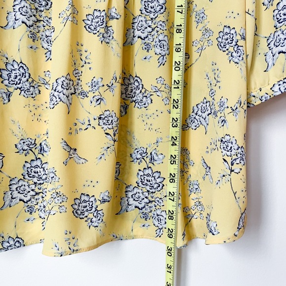Rose & Olive Floral V-Neck Popover Top Womens Plus 1X Yellow Blue - Picture 5 of 9